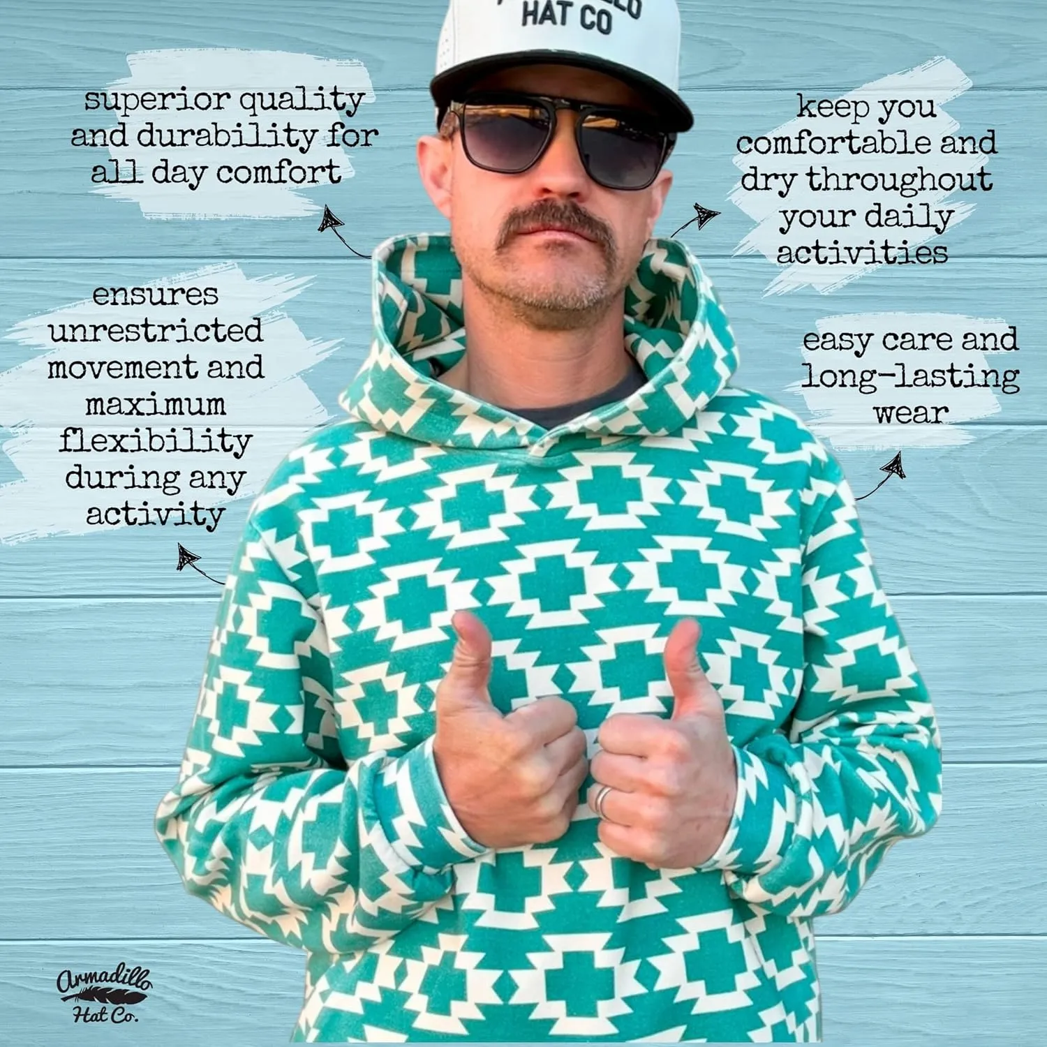 Hondo Hoodie - Super Stretch Fabric Mens Pullover, Quick Dry, Star Design, Ultimate All Day Cool Hoodie