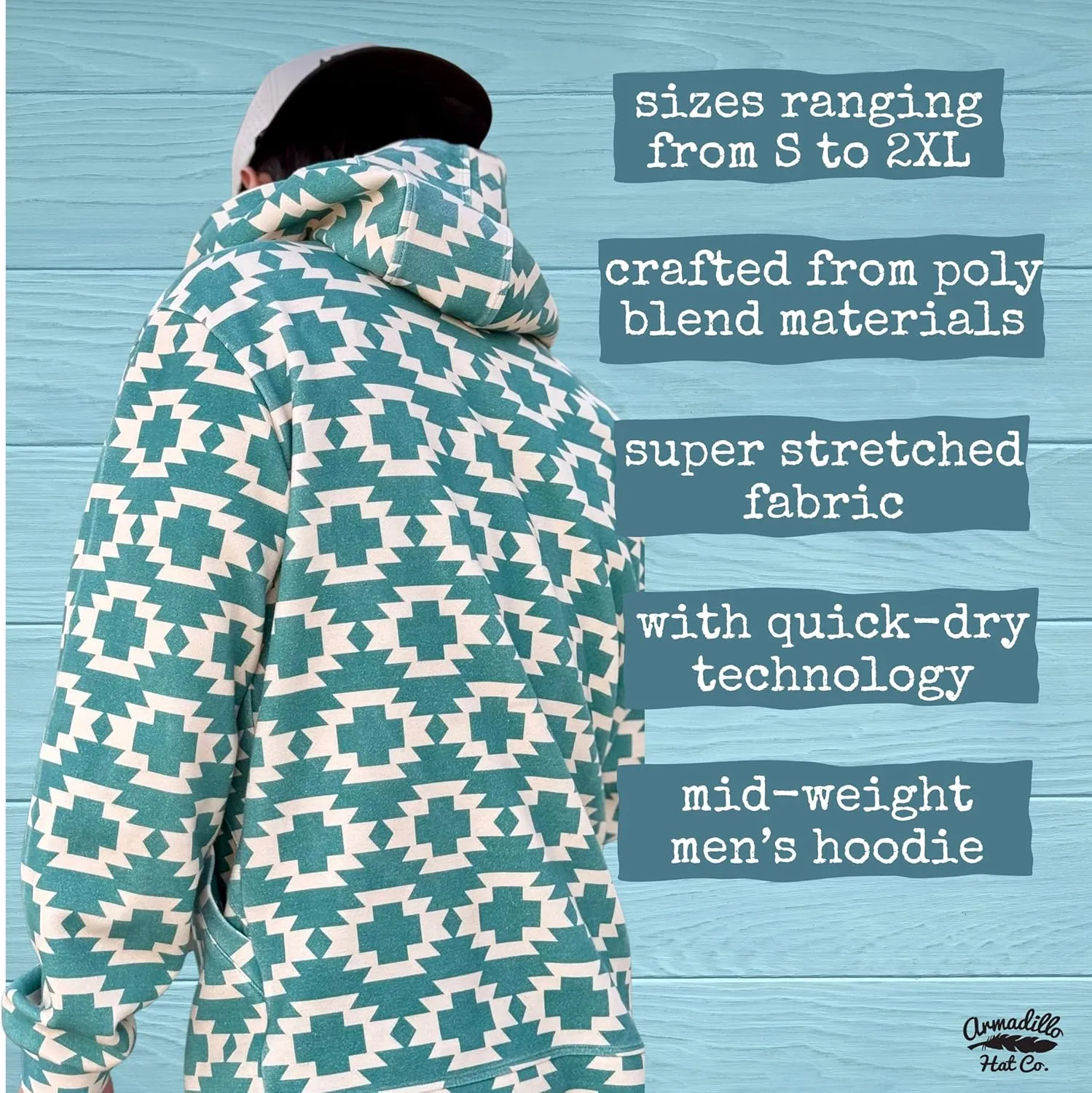 Hondo Hoodie - Super Stretch Fabric Mens Pullover, Quick Dry, Star Design, Ultimate All Day Cool Hoodie