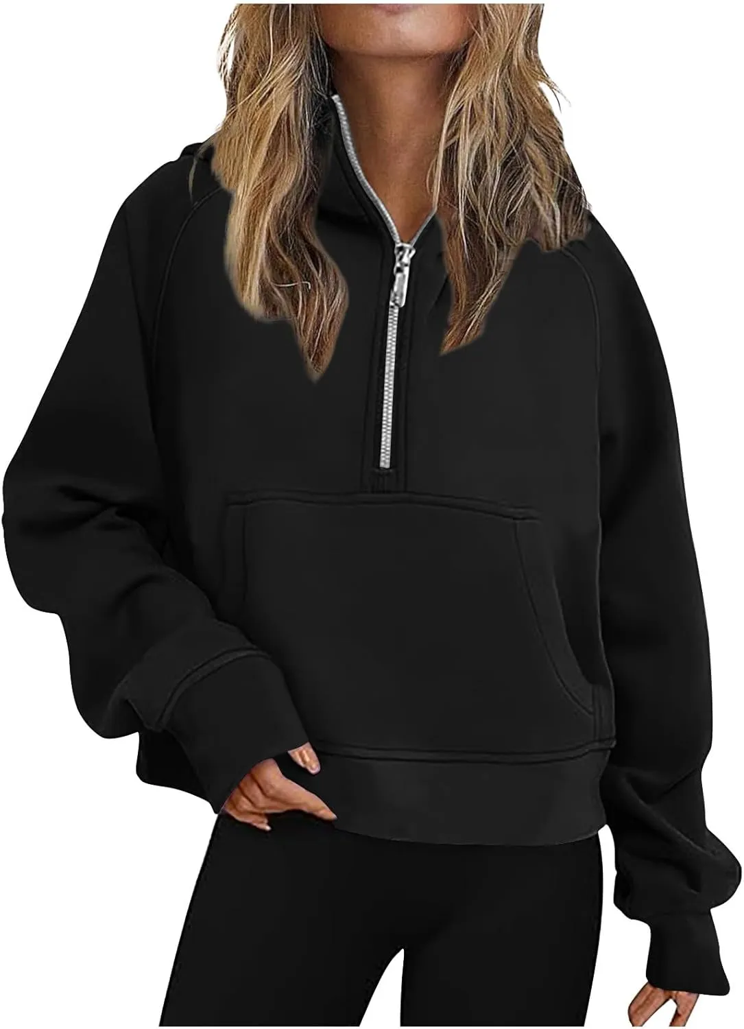 Hoodies for Women Half Zip Long Sleeve Fleece Cropped Sweatshirts Plus Size Loose Casual Fashion Pullover with Pocket