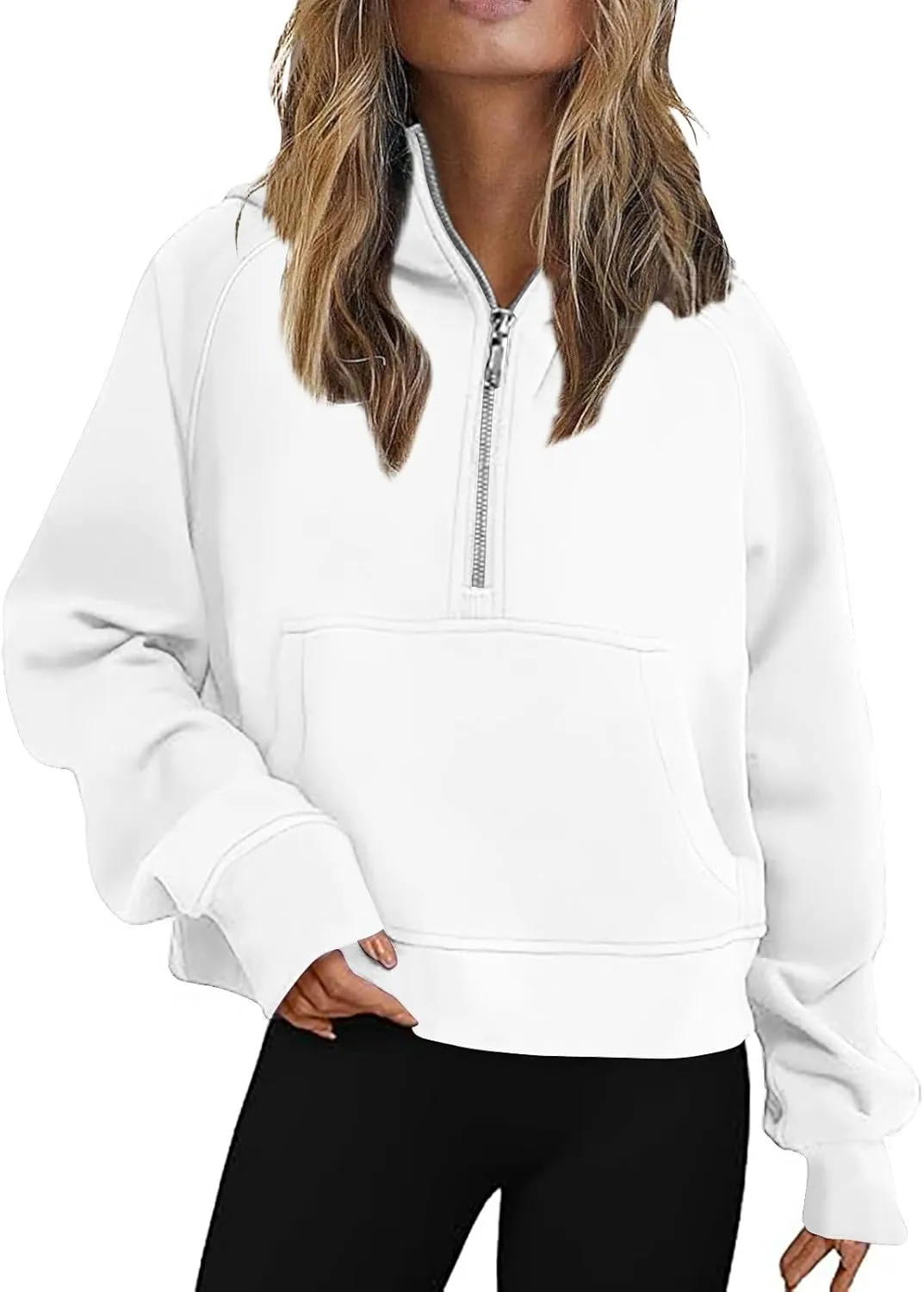 Hoodies for Women Half Zip Long Sleeve Fleece Cropped Sweatshirts Plus Size Loose Casual Fashion Pullover with Pocket