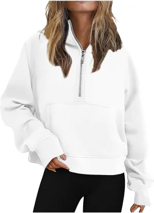 Hoodies for Women Half Zip Long Sleeve Fleece Cropped Sweatshirts Plus Size Loose Casual Fashion Pullover with Pocket