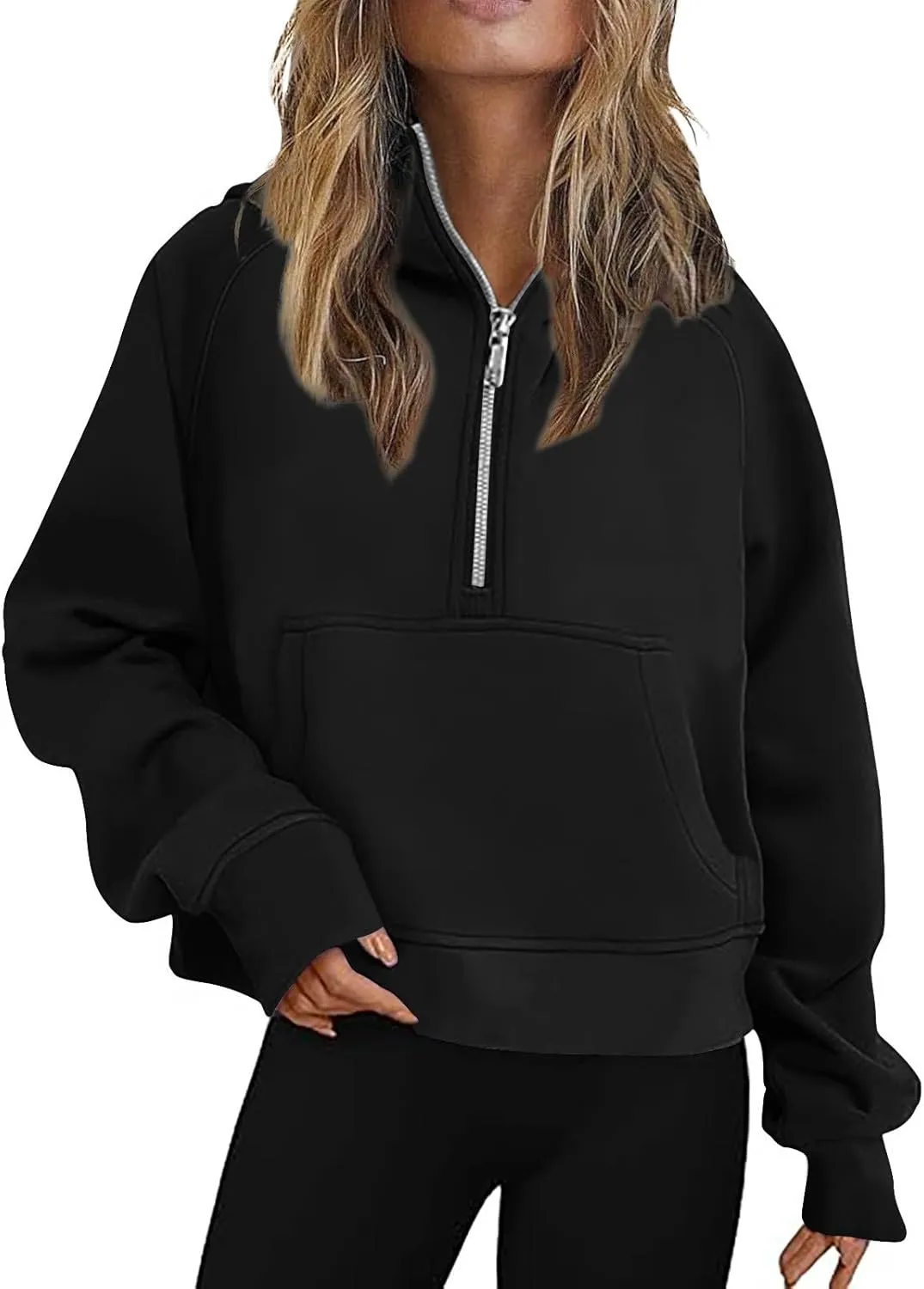Hoodies for Women Half Zip Long Sleeve Fleece Cropped Sweatshirts Plus Size Loose Casual Fashion Pullover with Pocket