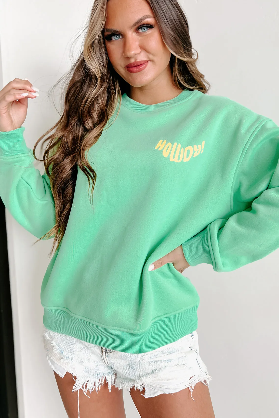 Howdy Cowboy Double-Sided Graphic Crewneck Sweatshirt (Pistachio)