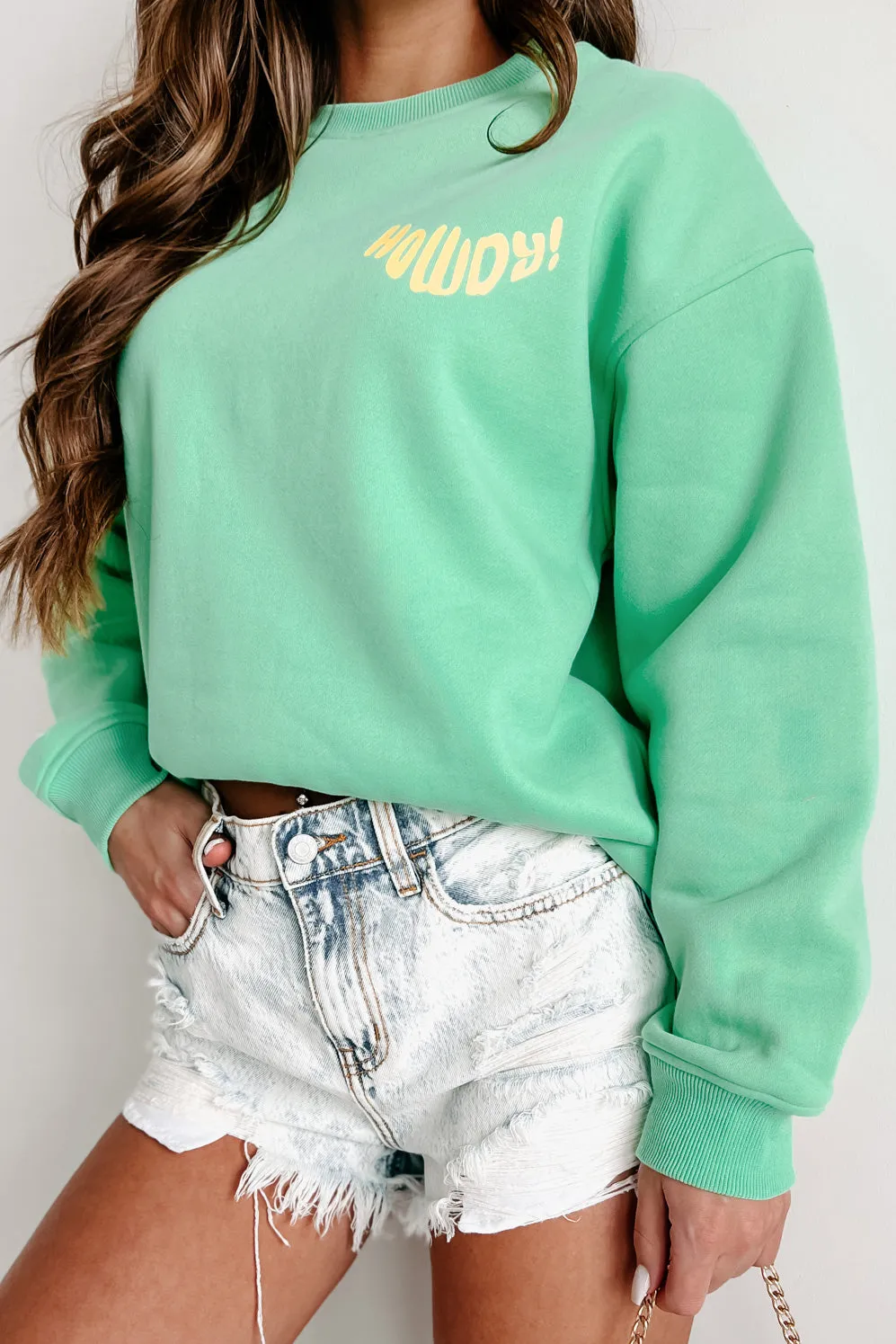 Howdy Cowboy Double-Sided Graphic Crewneck Sweatshirt (Pistachio)