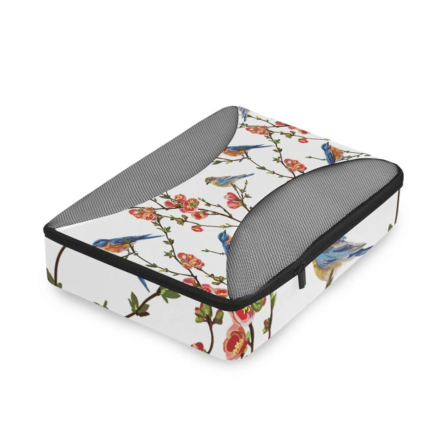 Japanese Spring Tree Branches with Red flowers Green Leaves Birds 4 Set Packing Cubes, Travel Packing Organizers, 600D Oxford Cloth Toiletry Storage Bag, Luggage Mesh Bags for Accessories