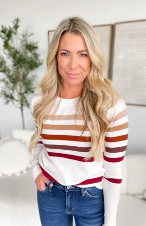 Jenna Multi Striped Long Sleeve White Top