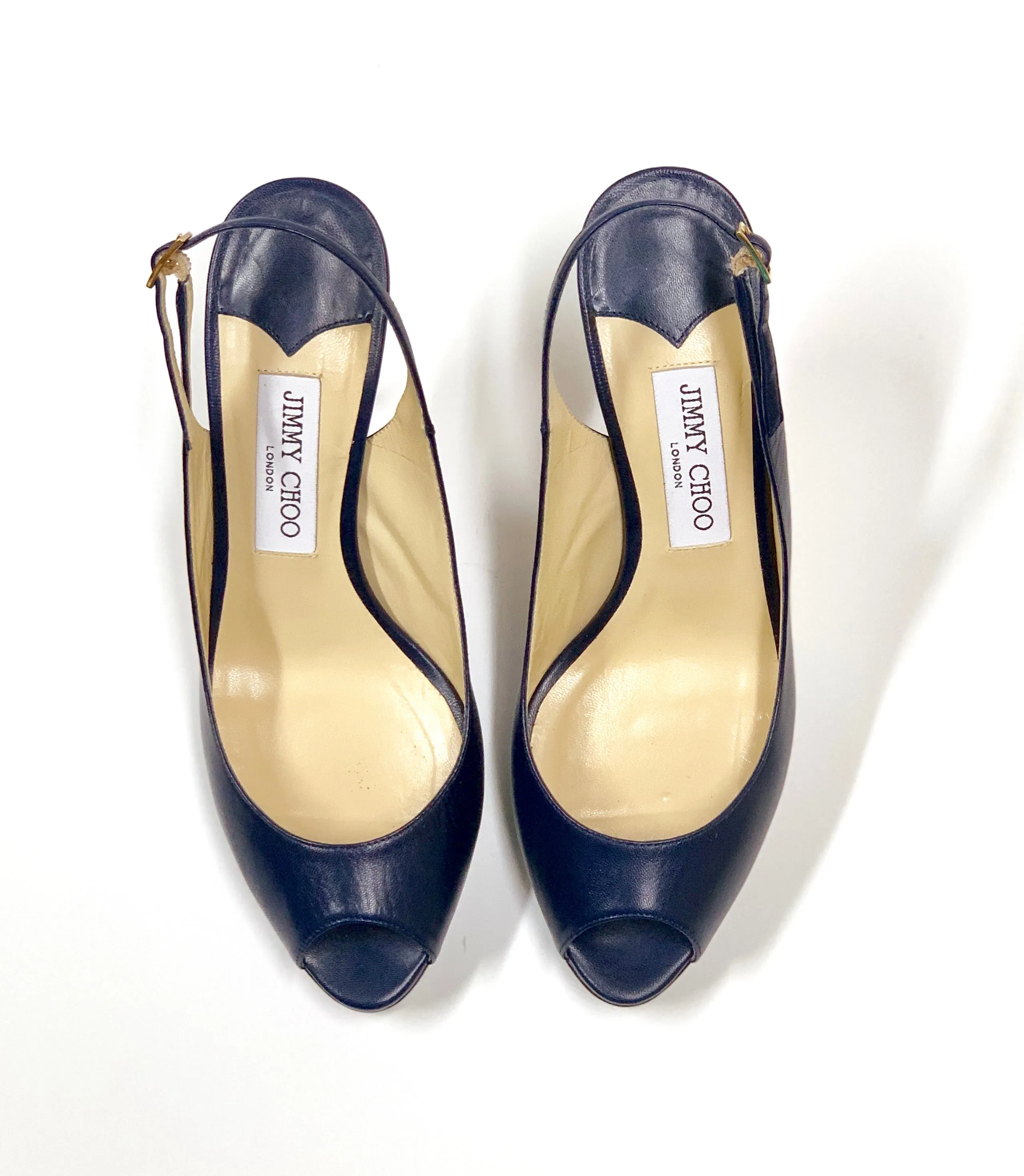 JIMMY CHOO NOVA PEEP-TOE LEATHER PLATFORM SLINGBACK PUMPS SIZE 38