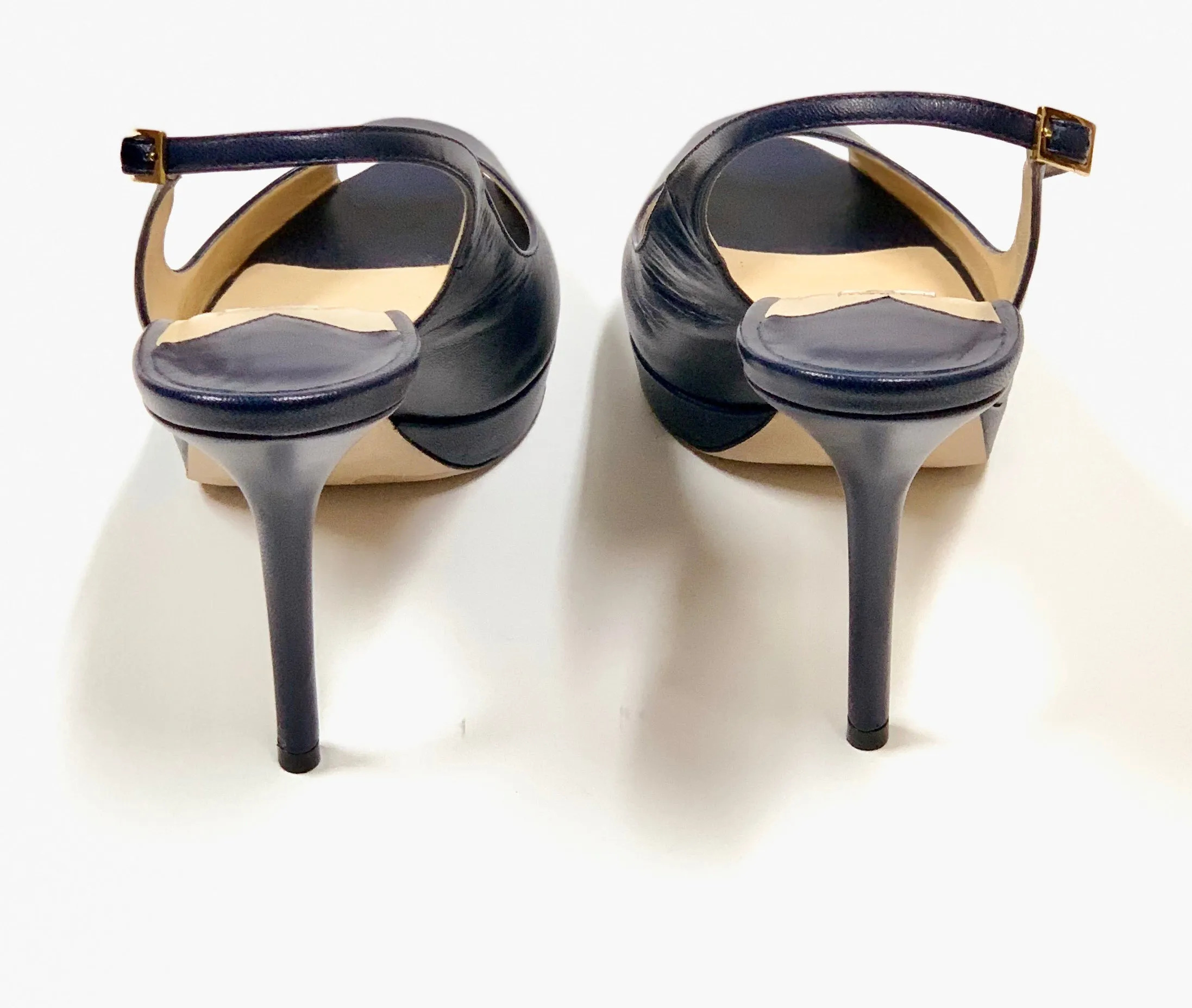 JIMMY CHOO NOVA PEEP-TOE LEATHER PLATFORM SLINGBACK PUMPS SIZE 38