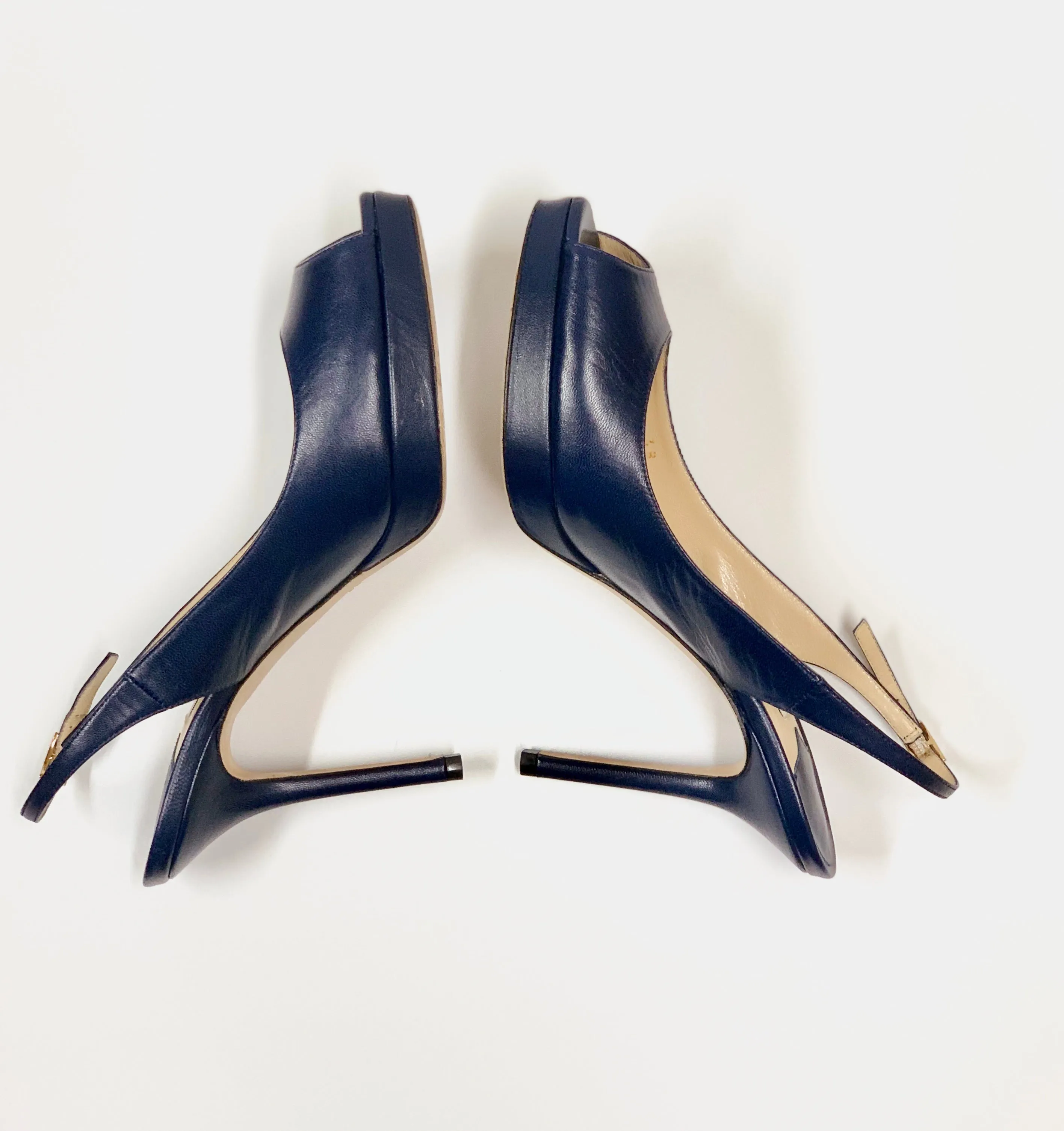 JIMMY CHOO NOVA PEEP-TOE LEATHER PLATFORM SLINGBACK PUMPS SIZE 38