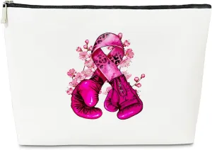 JioJio Chan Breast Cancer Gift for Woman, Breast Cancer With Boxing Glove Makeup Bag, Best Survivor Gifts for Patient Awareness Accessory, Chemo Bag Idea, PU Cosmetic Organizer