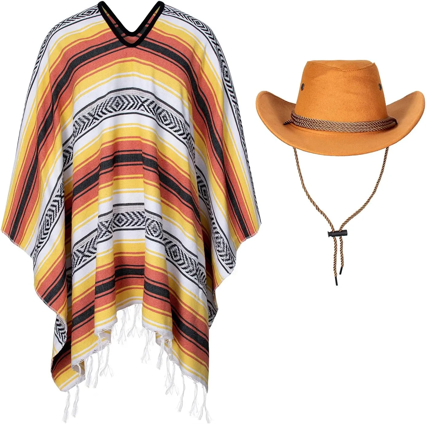 KAIPUTE Western Cowboy Costume Men's Cloak Hat for Adult Halloween Party Cosplay