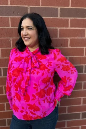 Kensie Floral Etienne Tie Neck Blouse