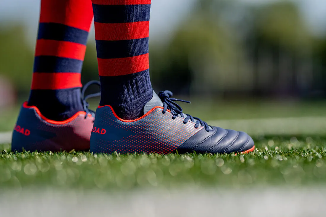 Kids' Moulded Dry Pitch Rugby Boots R100 FG - Blue/Red