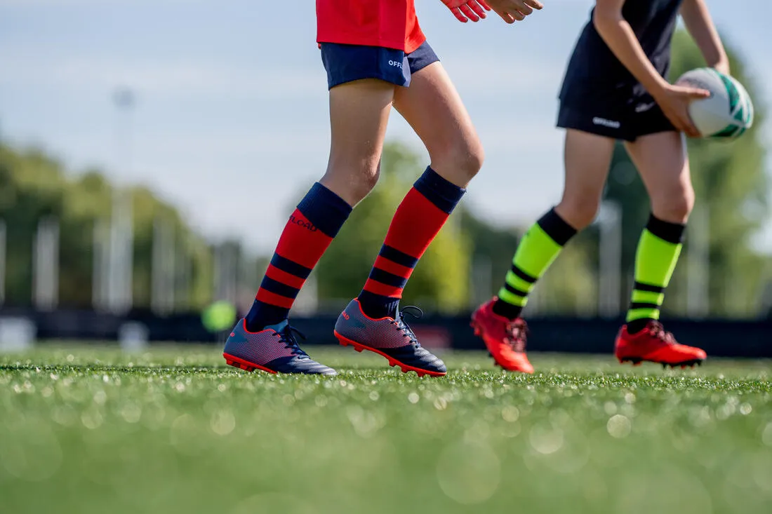 Kids' Moulded Dry Pitch Rugby Boots R100 FG - Blue/Red