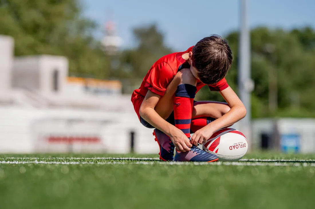Kids' Moulded Dry Pitch Rugby Boots R100 FG - Blue/Red