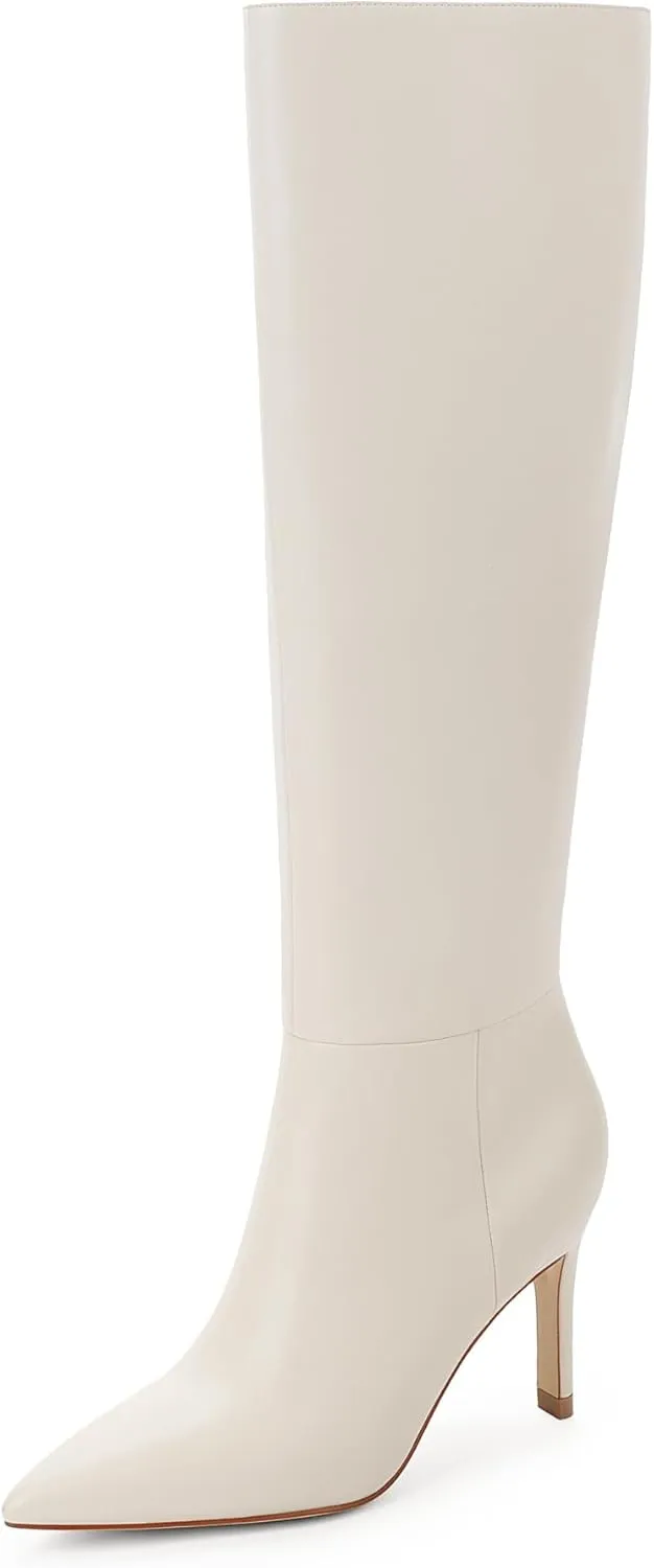 Knee High Boots Women Pointed Toe Tall Boots 3 In Stiletto High Heel Long Boots Side Zipper Dress Knee High Boots