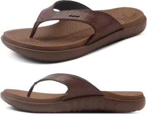 KuaiLu Womens Flip Flops 2025 Ladies Orthotic Yoga Mat Cushion Sandals Dressy Womans Lightweight Summer Slip On Beach Thong Sandles with Comfortable Plantar Fasciitis Arch Support, Brown US11