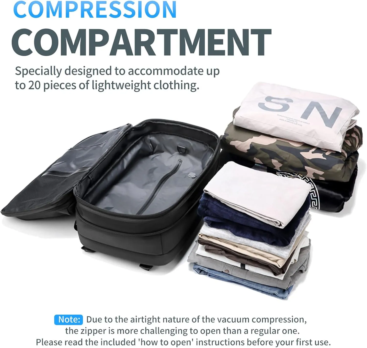 Kuvictewl Vacuum Backpack, Travel Backpack with Vacuum System, Airback Vacuum Seal Compression Backpack with Pump for Travel, Water Resistant, 60L Exapandable, TSA Lock