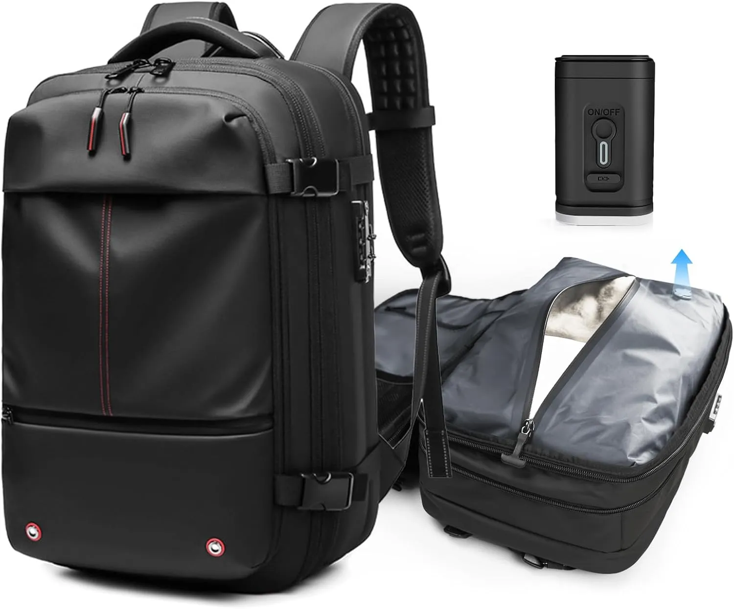 Kuvictewl Vacuum Backpack, Travel Backpack with Vacuum System, Airback Vacuum Seal Compression Backpack with Pump for Travel, Water Resistant, 60L Exapandable, TSA Lock
