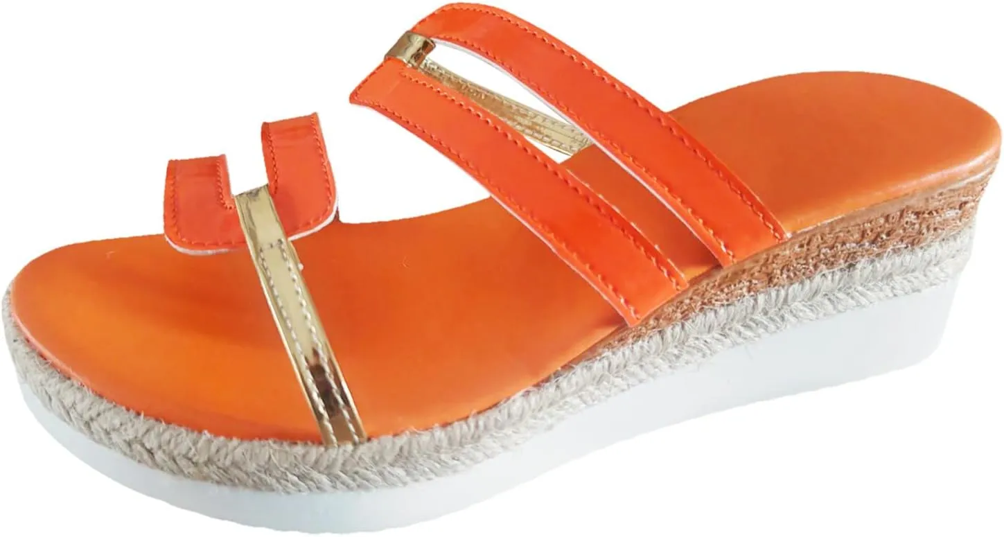 Ladies Casual Colour Blocking Soft Leather Woven Straw Bottom Thick Bottom Slope Heel Large Born Womens Sandals Size 9