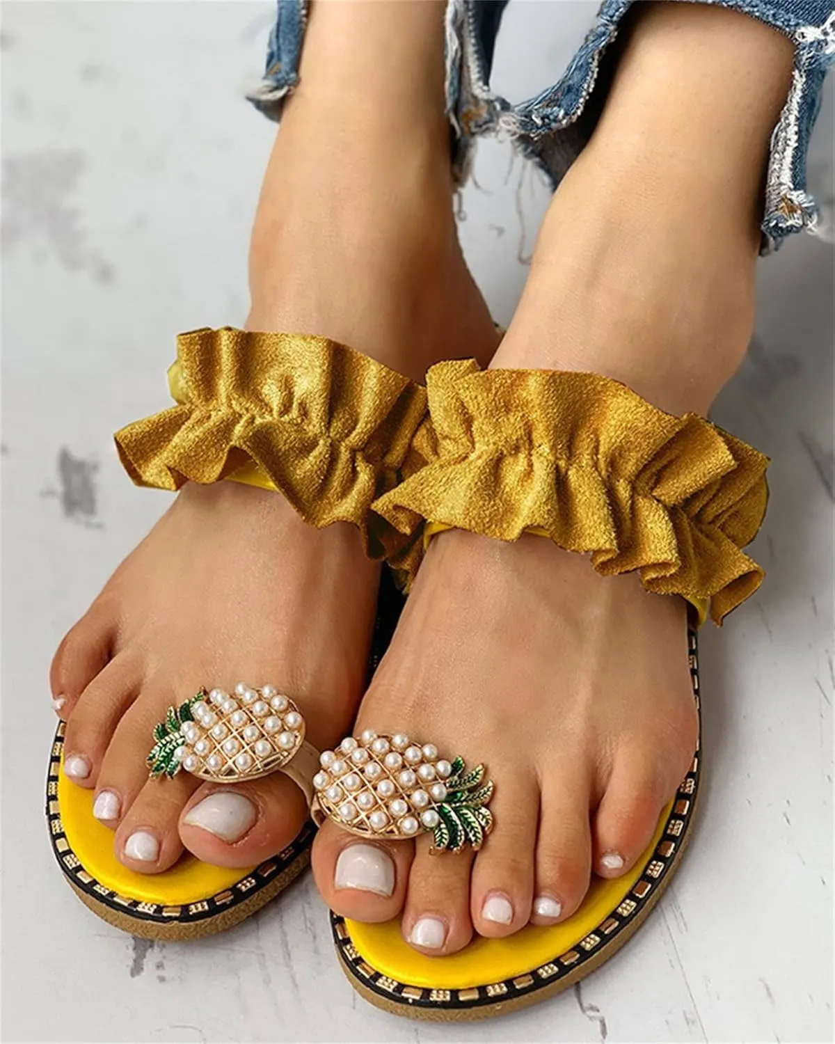 Ladmiple Cute Sandals for Women Arch Support Anti-Slip Slippers Breathable Platform Sandal Beach Roman Flip Flop Shoes