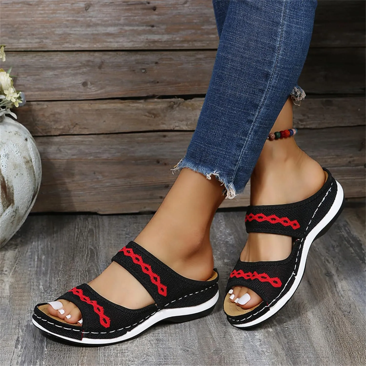Ladmiple Fashion Sandals Women Dressy Summer Flat Orthotic Slides Comfortable Walking Orthopedic Flip Flops with Arch Support