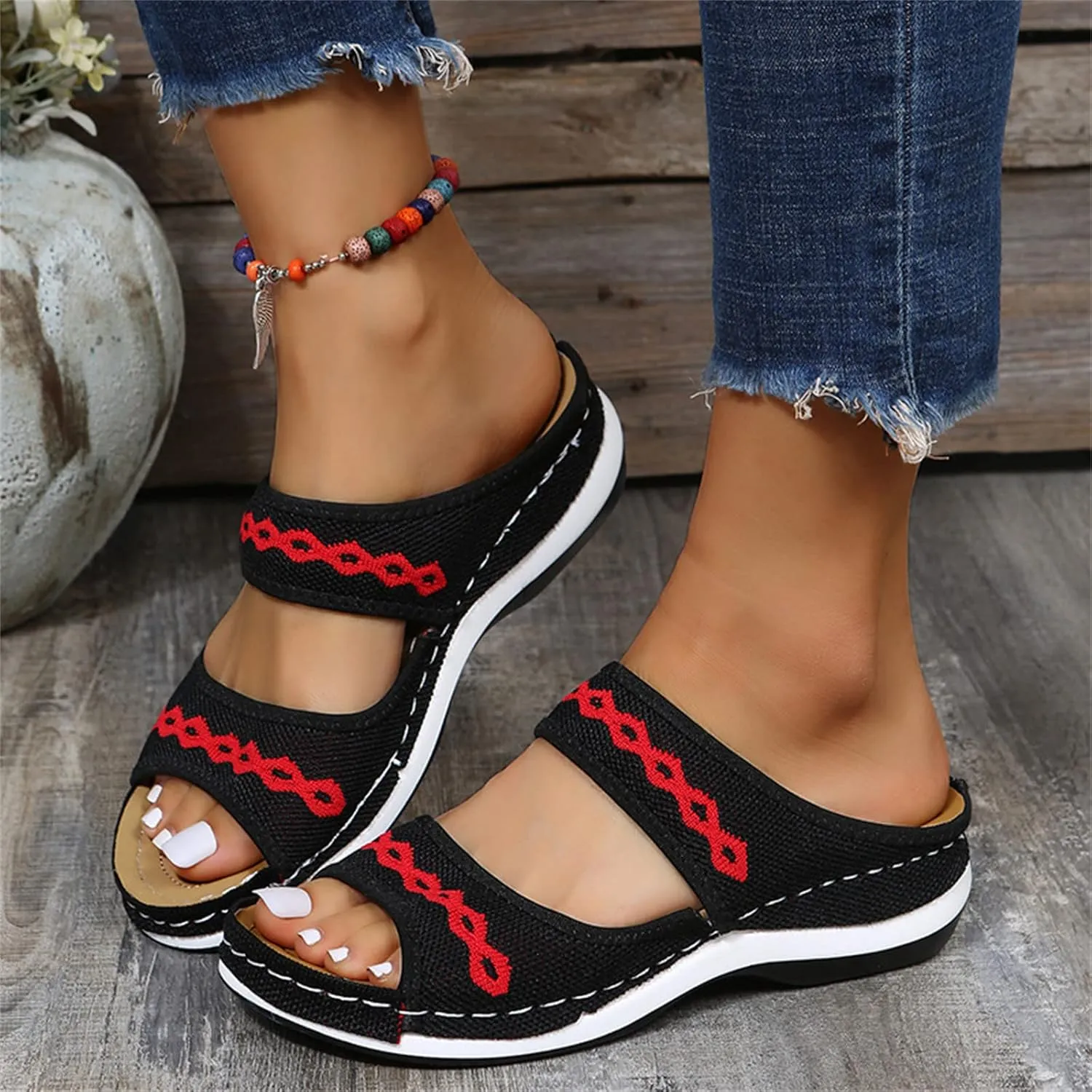 Ladmiple Fashion Sandals Women Dressy Summer Flat Orthotic Slides Comfortable Walking Orthopedic Flip Flops with Arch Support
