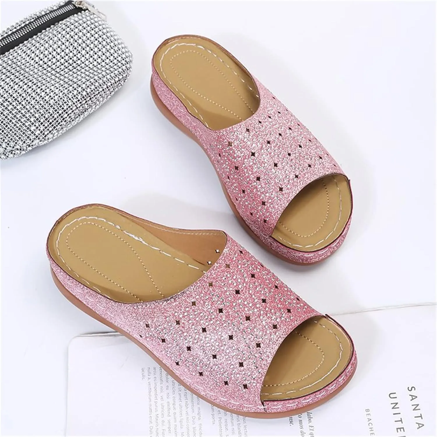 Ladmiple Sandals for Women Casual Summer 2023 Sparkly Orthopedic Sandal with Arch Support Roman Open Toe Flip Flop Shoes