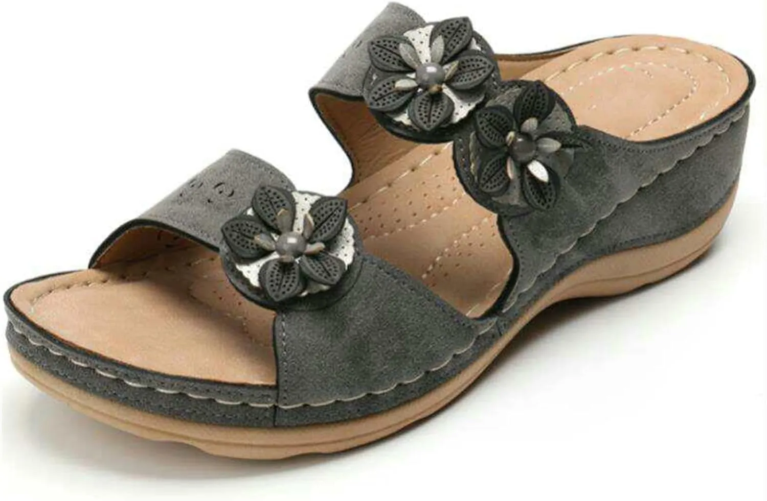 Ladmiple Sandals for Women Casual Summer Flower Comfortable Orthopedic Sandals Arch Support Slippers Roman Flat Shoes