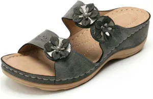 Ladmiple Sandals for Women Casual Summer Flower Orthopedic Sandal with Arch Support Beach Roman Open Toe Flip Flops Shoe
