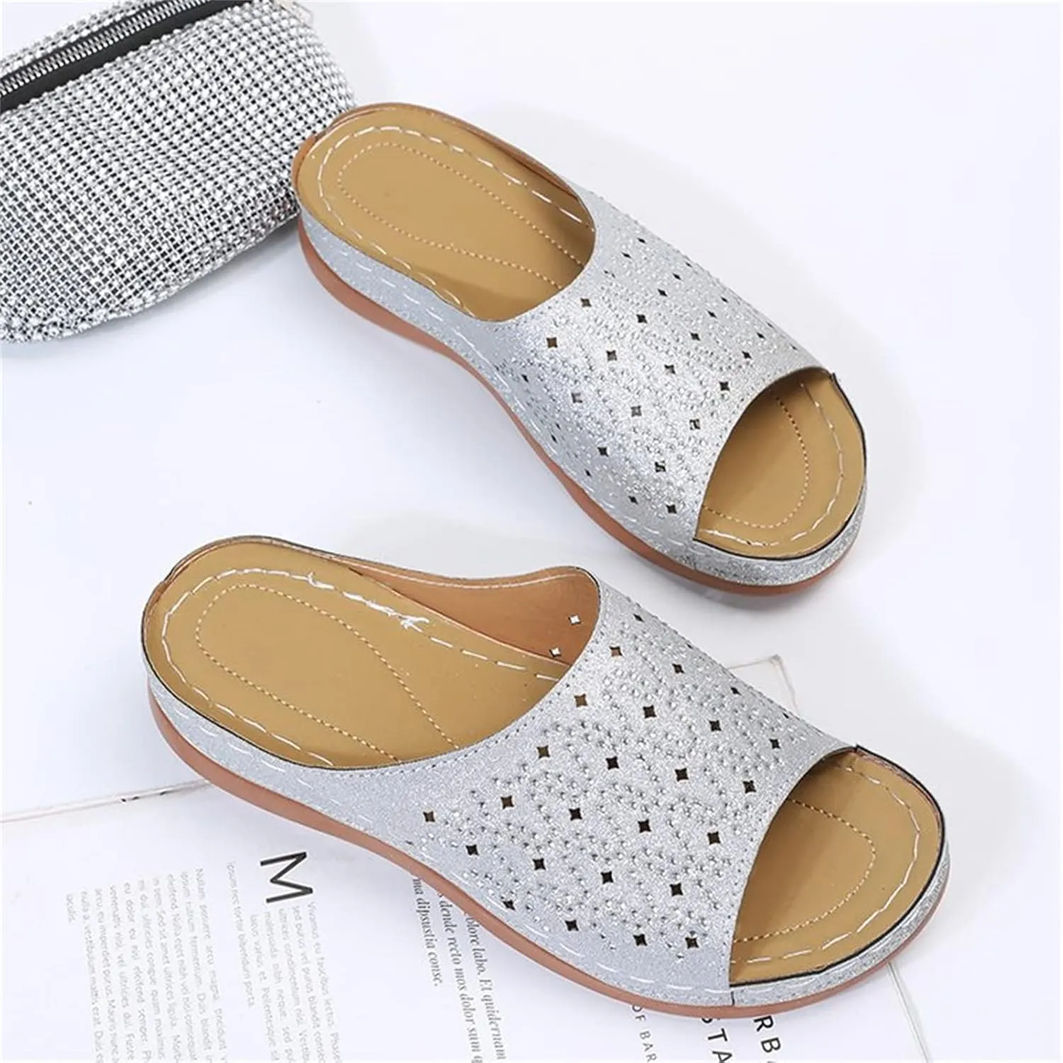 Ladmiple Sandals for Women Casual Summer Orthopedic Sandal Arch Support Crystal Slippers Roman Open Toe Flip Flop Shoes