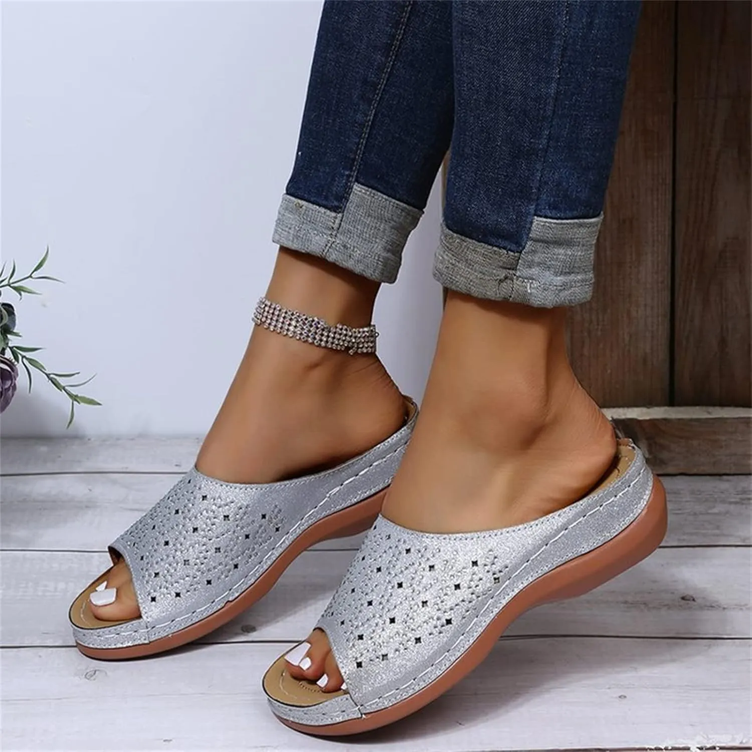 Ladmiple Sandals for Women Casual Summer Orthopedic Sandal Arch Support Crystal Slippers Roman Open Toe Flip Flop Shoes
