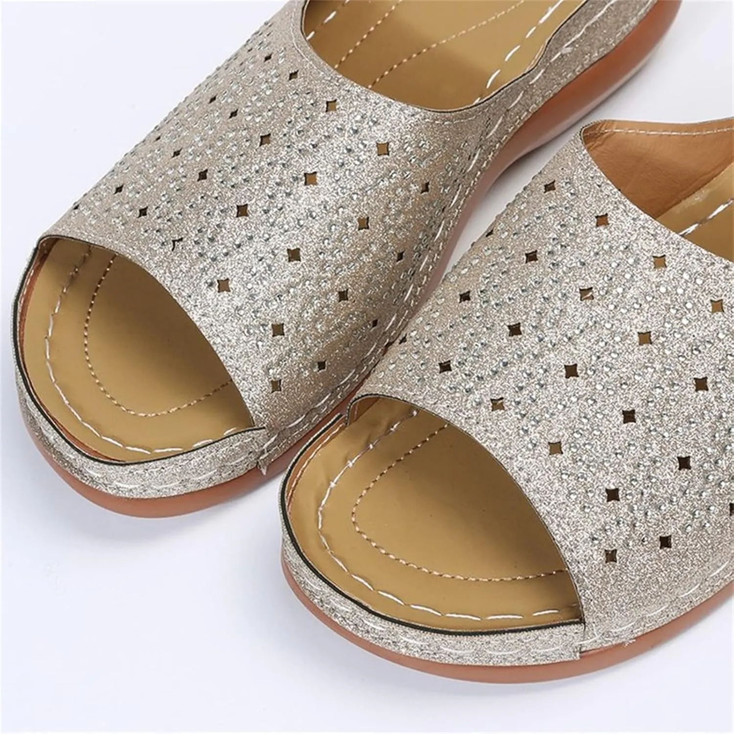 Ladmiple Sandals for Women Casual Summer Womens Sparkly Orthopedic Sandal Arch Support Roman Open Toe Flip Flop Shoes