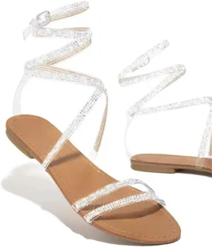 Ladmiple Sandals for Women Dressy Trendy Ankle Strap Crystal Flip Flop Sandals Summer Casual Beach Open Toe Flats Sandal