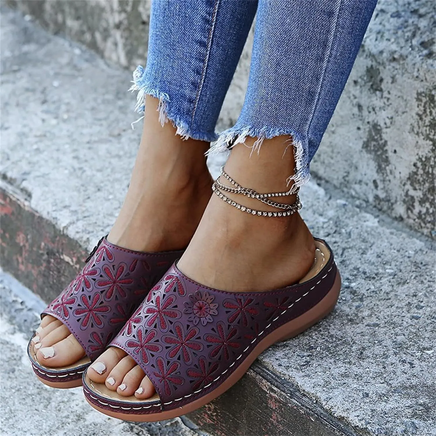 Ladmiple Sandals Women 2023 Fashion Floral Orthopedic Flip Flops Arch Support Comfy Slippers Casual Roman Open Toe Shoes