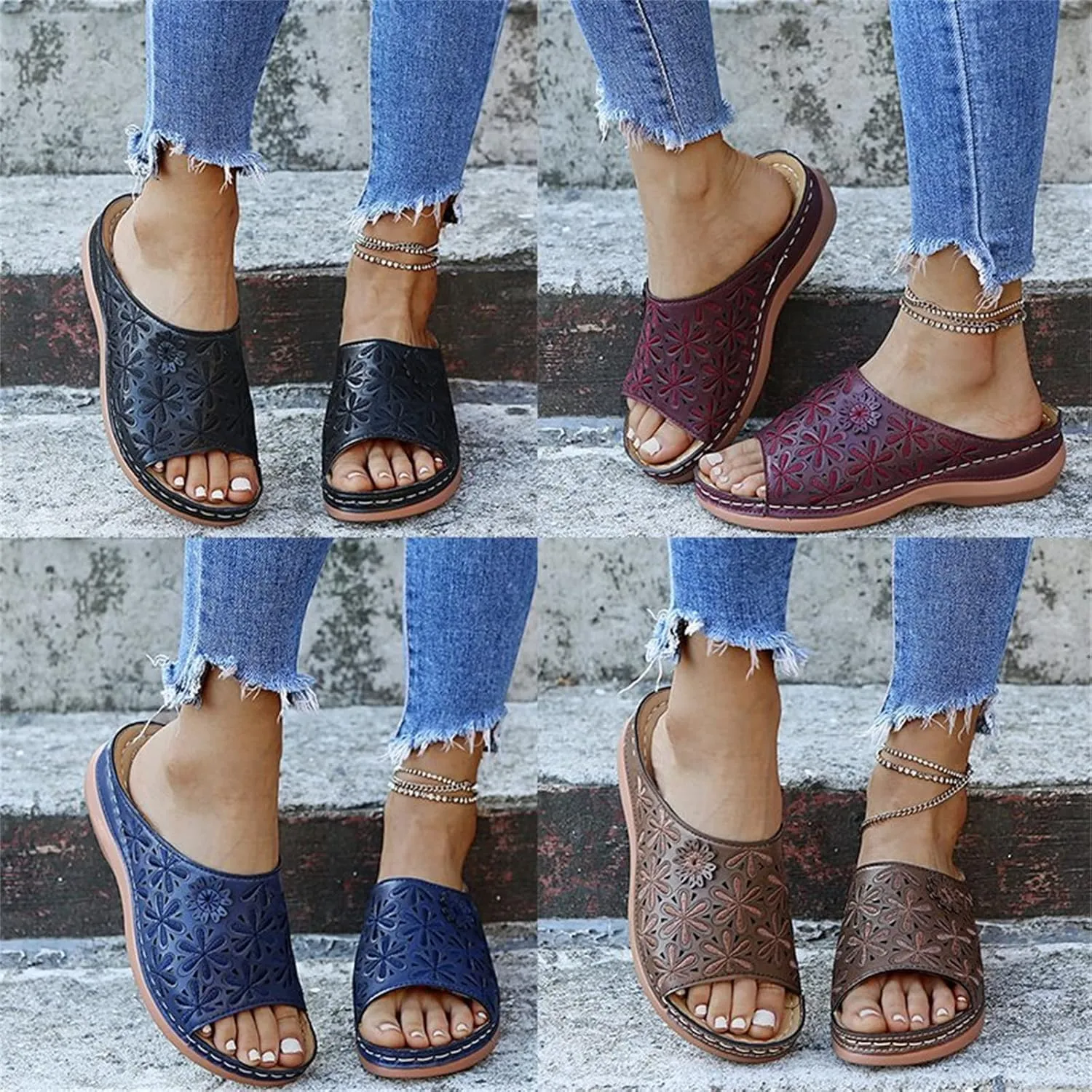 Ladmiple Sandals Women 2023 Fashion Floral Orthopedic Flip Flops Arch Support Comfy Slippers Casual Roman Open Toe Shoes