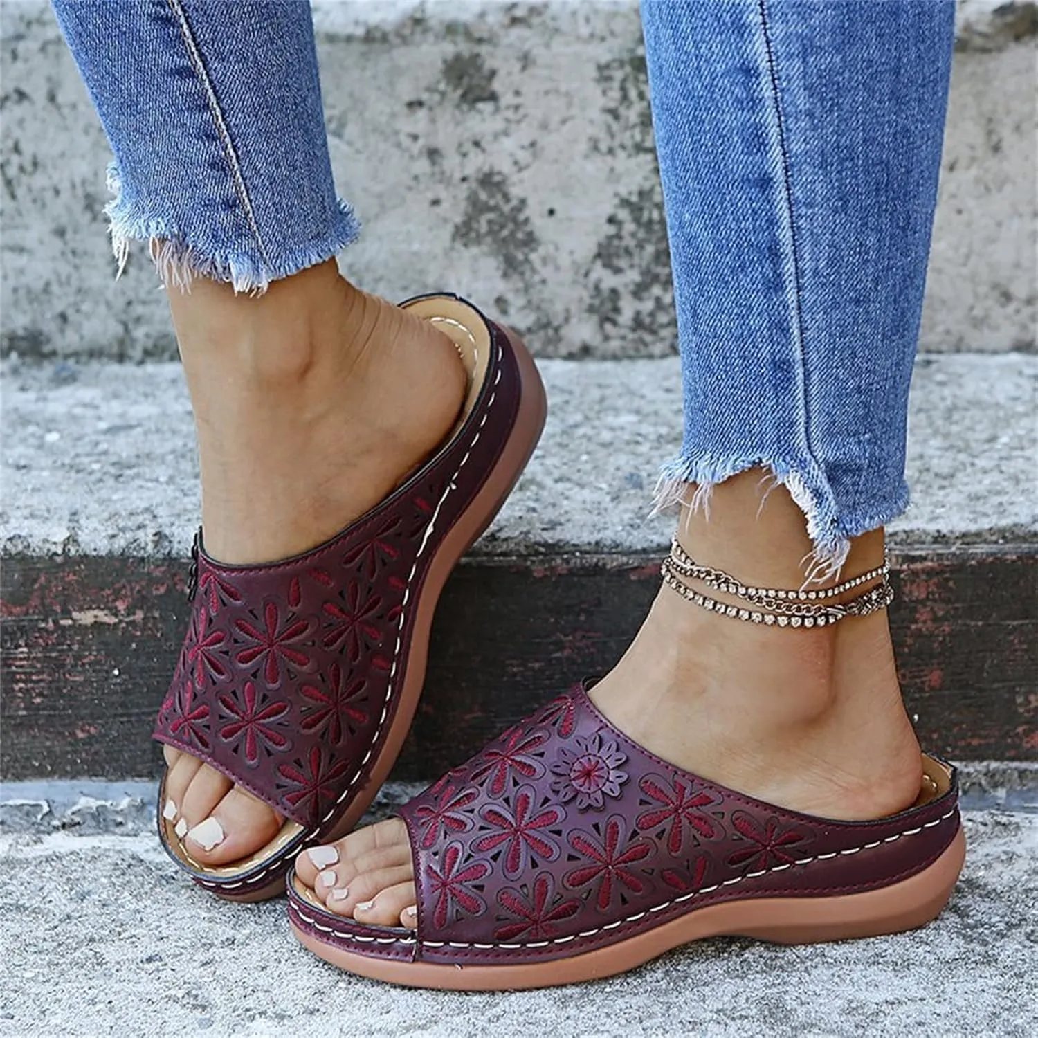 Ladmiple Sandals Women 2023 Fashion Floral Orthopedic Flip Flops Arch Support Comfy Slippers Casual Roman Open Toe Shoes