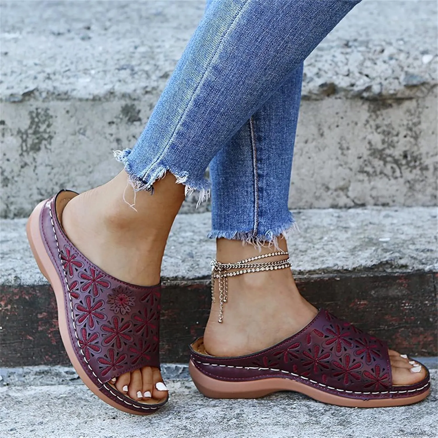 Ladmiple Sandals Women 2023 Fashion Floral Orthopedic Flip Flops Arch Support Comfy Slippers Casual Roman Open Toe Shoes