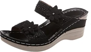 Ladmiple Sandals Women 2023 Fashion Flower Orthopedic Flip Flops Sandal Arch Support Wedge Slippers Roman Slip On Sandal