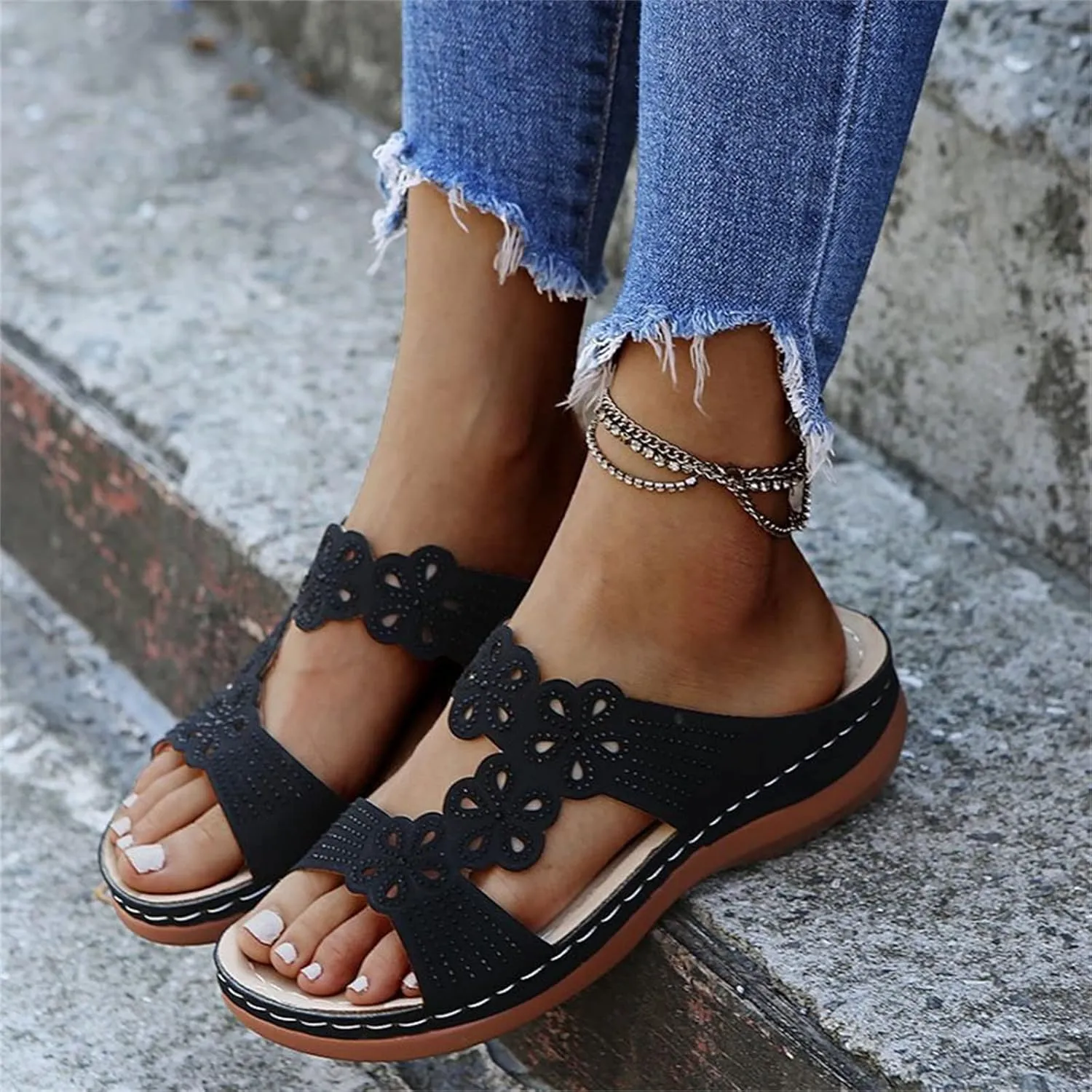 Ladmiple Sandals Women Beach Cute Fashion Orthotic Slides Athletic Slip On Orthopedic Slippers With Comfortable Arch Support