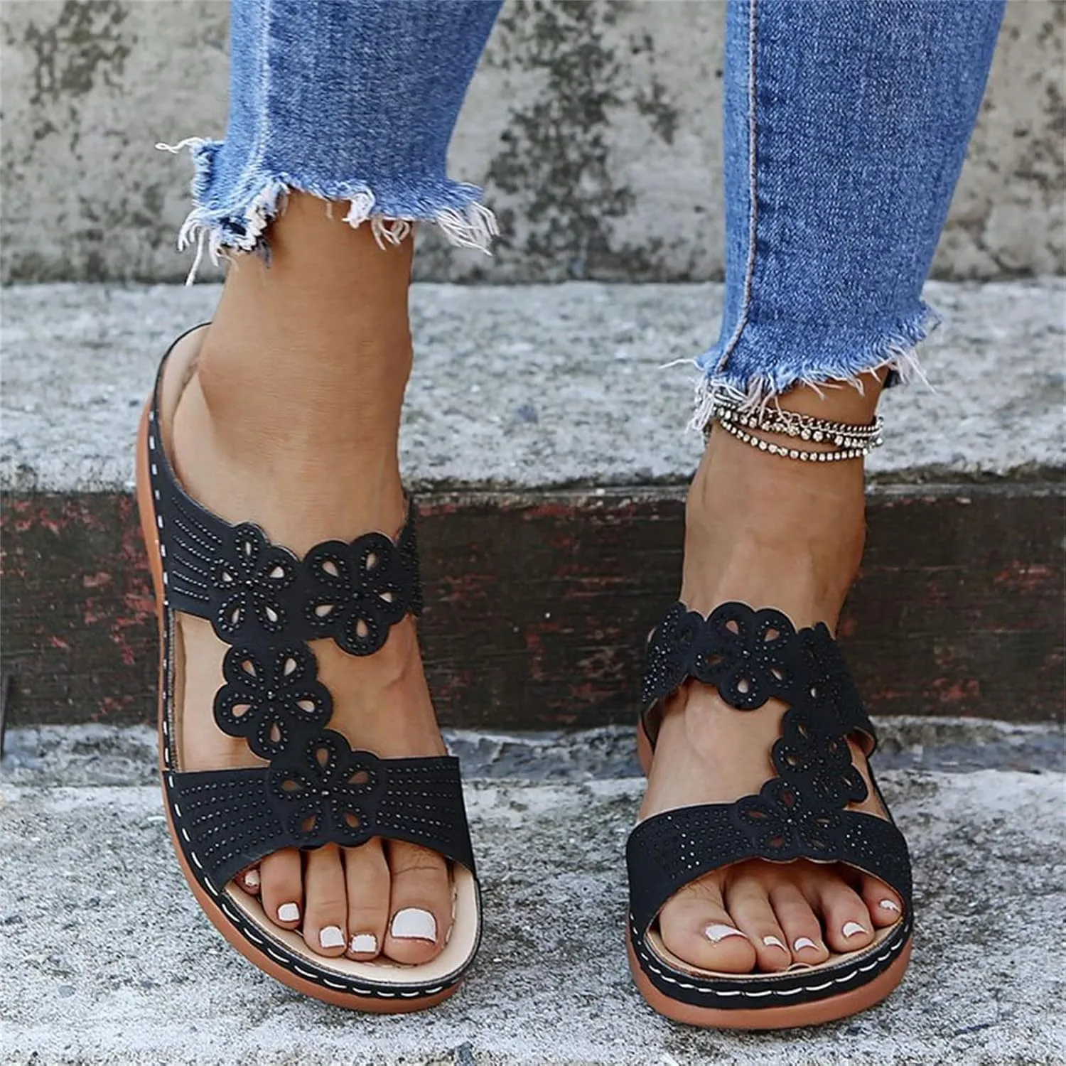 Ladmiple Sandals Women Beach Cute Fashion Orthotic Slides Athletic Slip On Orthopedic Slippers With Comfortable Arch Support