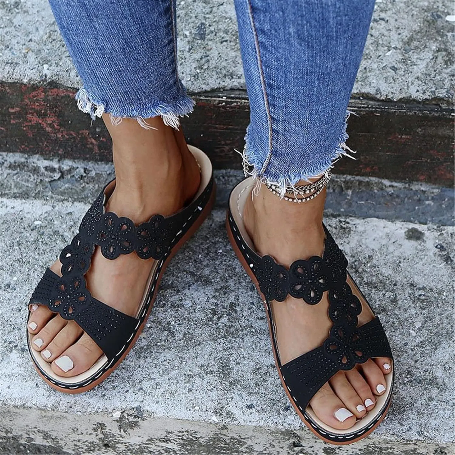 Ladmiple Sandals Women Beach Cute Fashion Orthotic Slides Athletic Slip On Orthopedic Slippers With Comfortable Arch Support