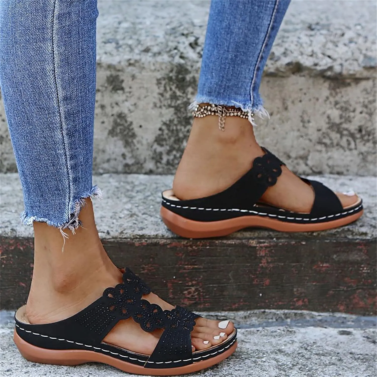 Ladmiple Sandals Women Beach Cute Fashion Orthotic Slides Athletic Slip On Orthopedic Slippers With Comfortable Arch Support