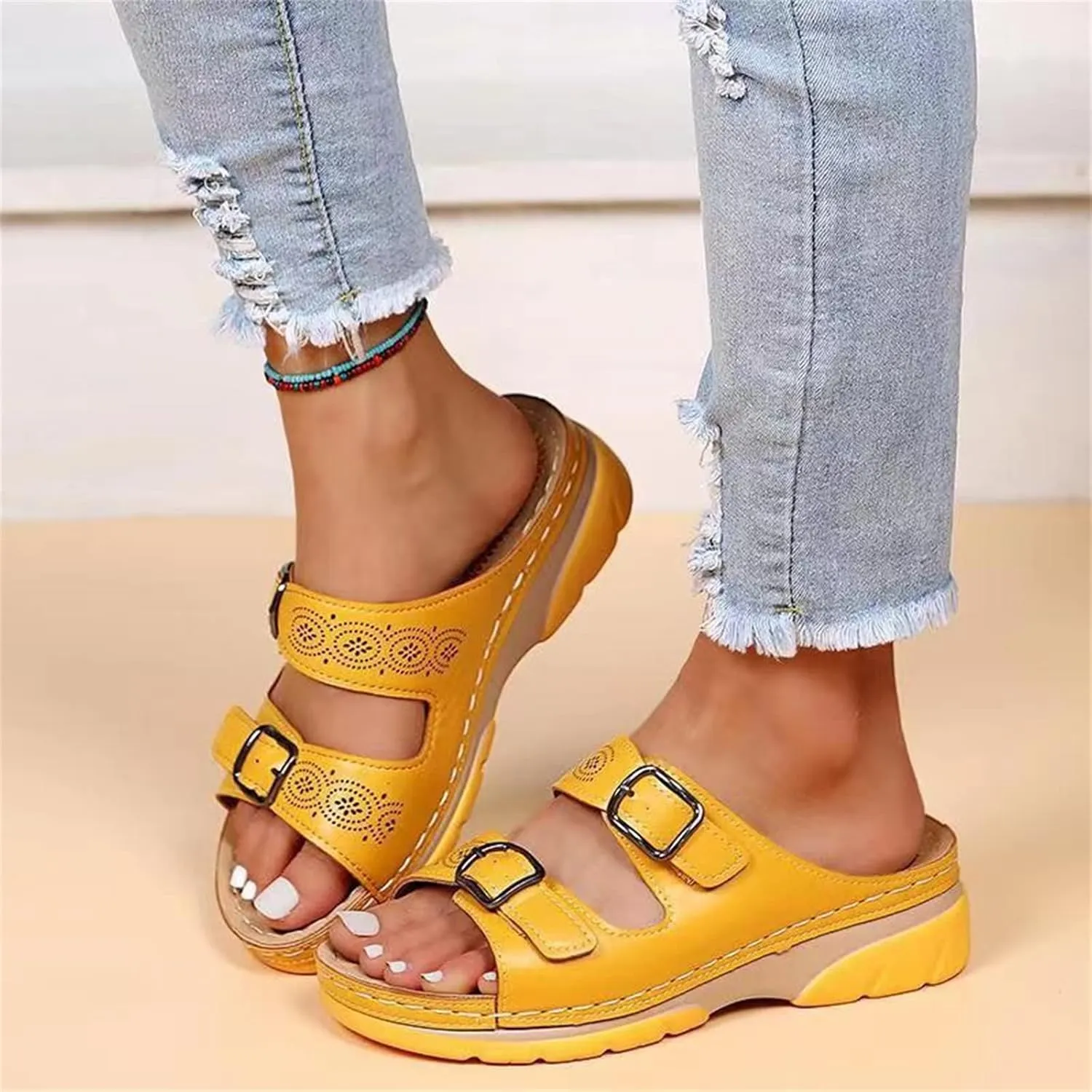 Ladmiple Sandals Women Beach Vacation Comfort Slip On Orthotic Flip Flops Casual Summer Orthopedic Slides With Arch Support