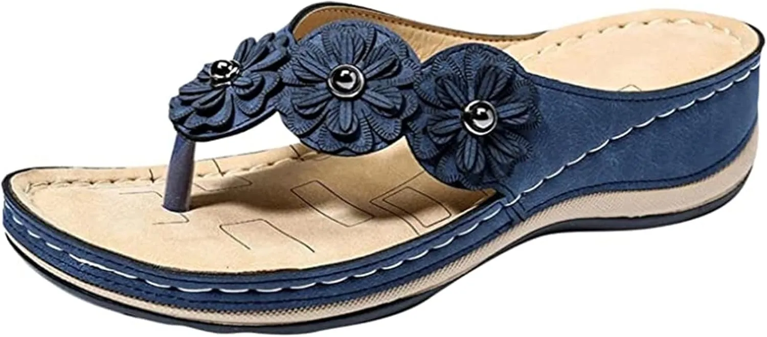 Ladmiple Sandals Women Comfortable Cute Wedge Orthotic Walking Slides Arch Support Dressy Summer Orthopedic Flip Flops