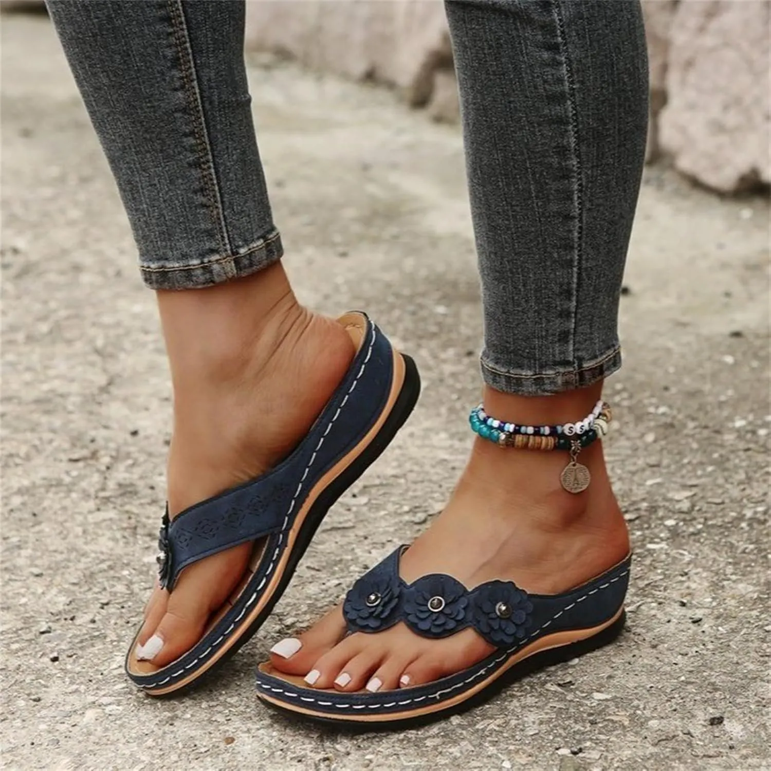 Ladmiple Sandals Women Comfortable Cute Wedge Orthotic Walking Slides Arch Support Dressy Summer Orthopedic Flip Flops