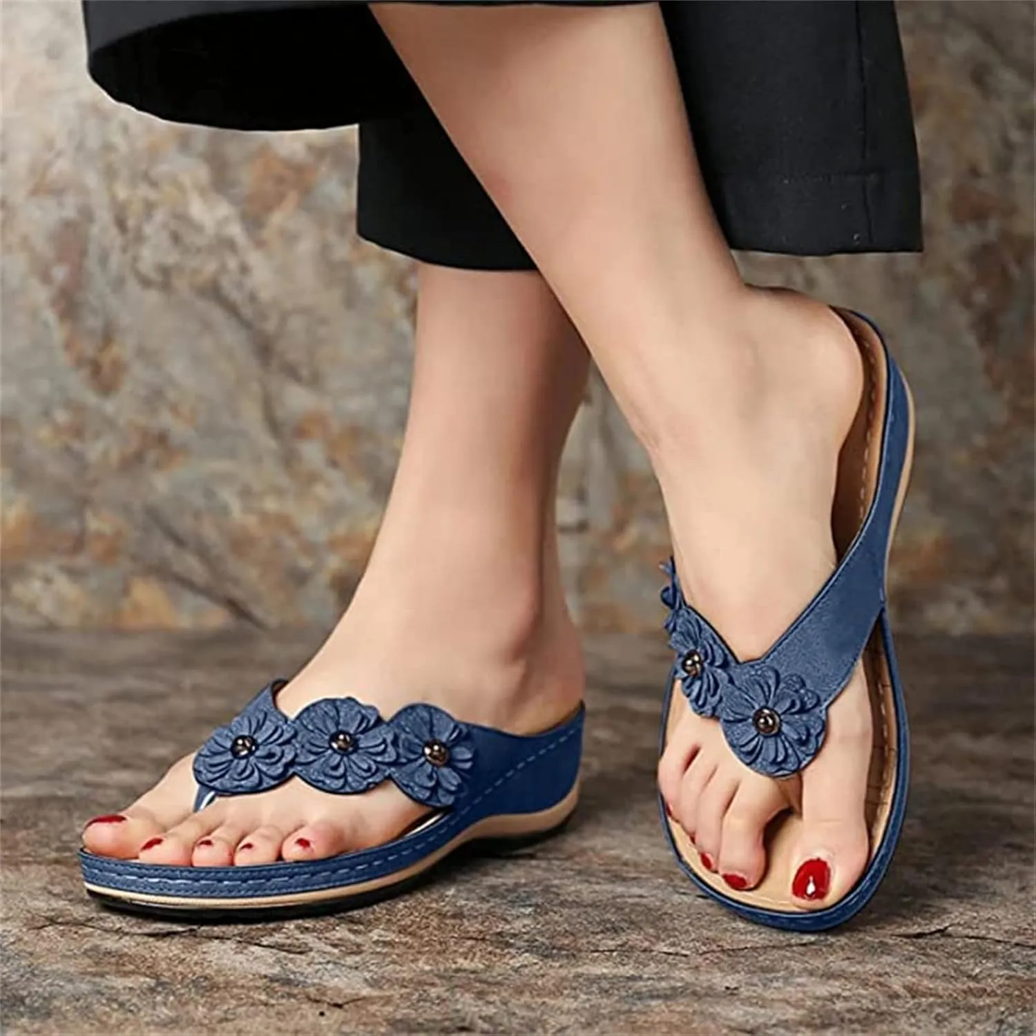 Ladmiple Sandals Women Comfortable Cute Wedge Orthotic Walking Slides Arch Support Dressy Summer Orthopedic Flip Flops