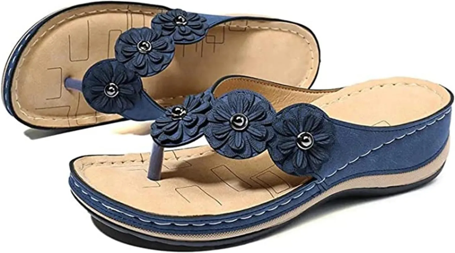 Ladmiple Sandals Women Comfortable Cute Wedge Orthotic Walking Slides Arch Support Dressy Summer Orthopedic Flip Flops