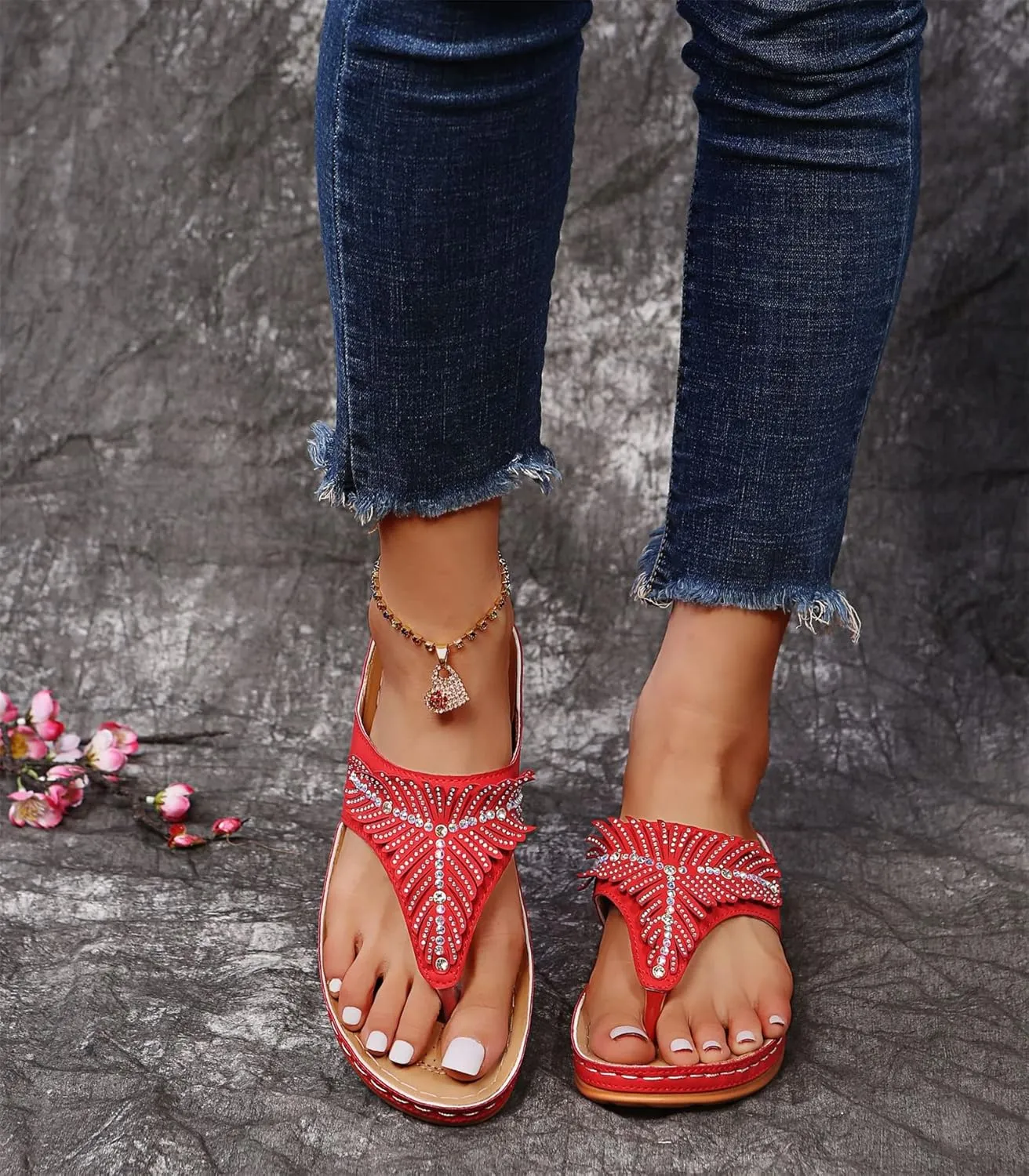 Ladmiple Sandals Women Dressy Comfortable Flat Orthotic Flips Flops Arch Support Plantar Fasciitis Walking Orthopedic Slides