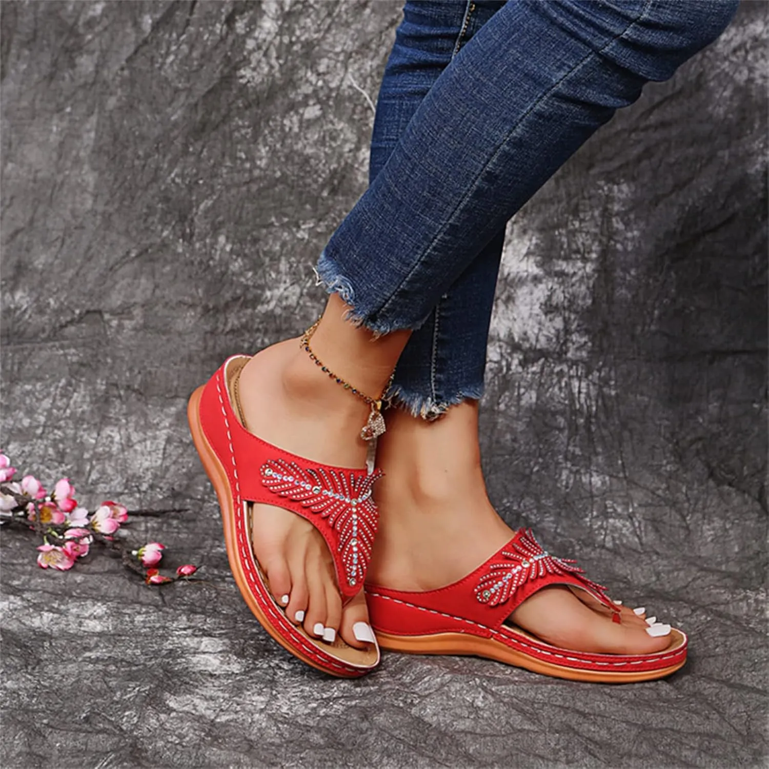 Ladmiple Sandals Women Dressy Comfortable Flat Orthotic Flips Flops Arch Support Plantar Fasciitis Walking Orthopedic Slides